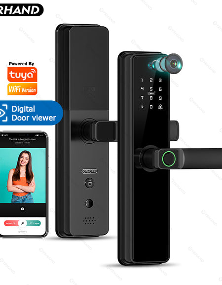B2pro-Tuya App Biometric Smart Door Lock With Camera,with 4585 mortise,Electric Fingerprint Door Lock Security Intelligent Lock for Hotel Apartment