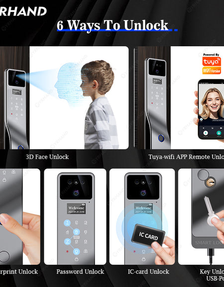 YRHAND F7 Tuya Smart Door Lock |3D Face Recognition + 2K Camera + Fingerprint|Works with Google/Alexa/Security Camera