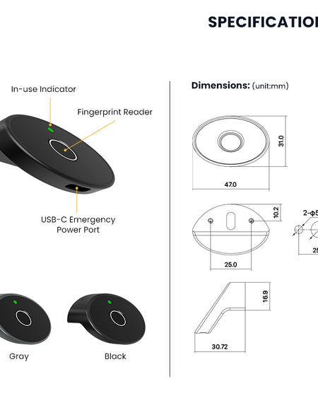 C200-Fingerprint Cabinet Lock for Home / Office,Smart Biometric Keyless Hidden File Drawer Wardrobe Lock, Anti-theft Electronic Cabinet Locks for Liquor Cabinet Locker Drawer Cupboard Desk