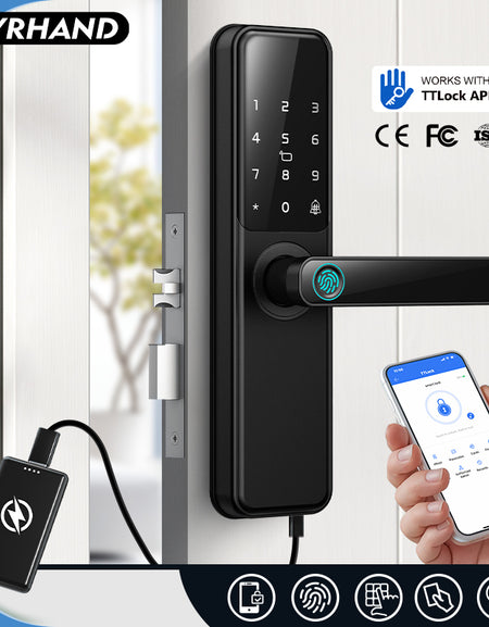 DG01-TTLock App Biometric Fingerprint Smart Door Lock,Adjustable handle direction,Electronic anti-lock Button,Password RFID Card Keyless Security Entry Electronic Smart Lock for Home Apartment