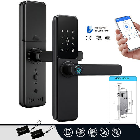 DG01-New TTLock App Biometric Smart Door Lock with Handle,Keyless Entry Door Lock,Electronic anti-lock Button,Adjustable Handle Direction, Fingerprint Smart Locks for Front Door