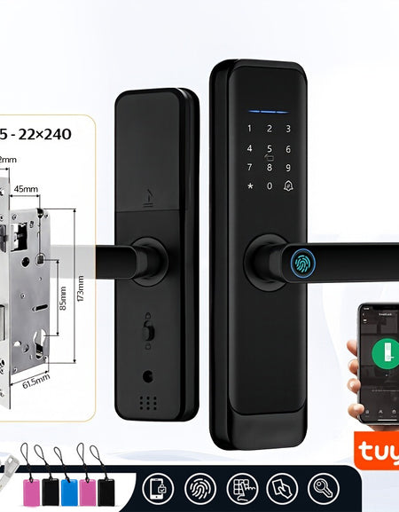 H03-Fingerprint Smart Door Lock with 4585 mortise,Anti-theft Biometric Password Door Lock,Tuya App Control,Backup Key, IC Card Unlock
