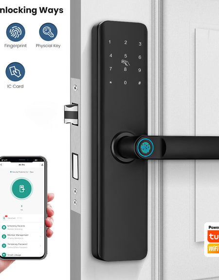 K9A-TUYA App Electronic Smart Door Lock with Handle, Smart Home Kits,Intelligent Keyless Entry Door Lock with Biometric Fingerprint/RFID Card/Password/Key Unlock