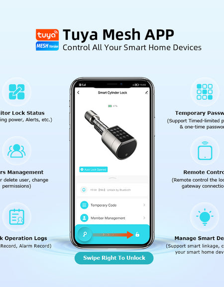 Cylinder Electronic Smart Door Lock Tuya APP