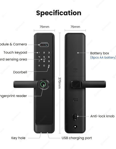 N1plus-TTLock App 3D Face Recognition Electronic Digital Smart Door Lock With Camera,Keyless Entry Smart Door Lock with 6085 Mortise,Biometric Fingerprint / RFID Card / Password / Key Unlock,for Home,Office,Apartment