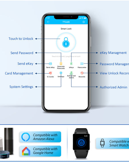 Waterproof code cardable smart U-shaped door lock