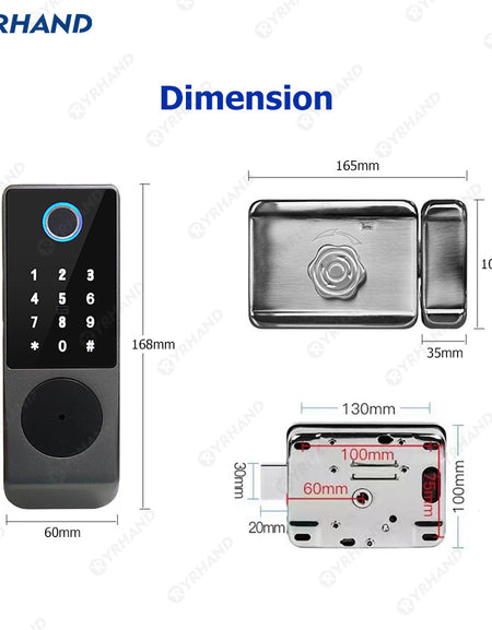 R7DM-Fingerprint Door Lock Tuya App Remote Control, Keyless Electronic Smart Rim Door Lock With IC Card Digital Password Key Unlock