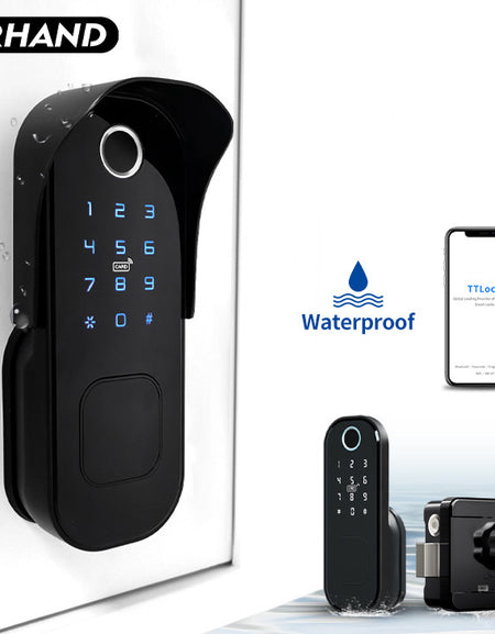 R5-Keyless Smart Door Lock TTLock App Electric Rim Lock Biometrics Fingerprint Door Lock with IC Card / Password Key Unlock