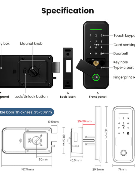 R7-TTLock App Biometric Electronic Rim Lock,TTLock App Outdoor Garden Smart Door Lock With Fingerprint Password RFID Card Unlock