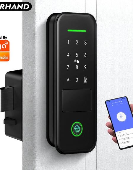 R7-Fingerprint Smart Lock TUYA App Remote Control, Keypad Code, RFID Card, Keyless Entry,Electronic Rim Lock for Home Security