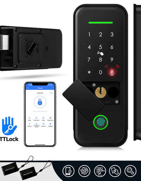 R7-TTLock App Biometric Electronic Rim Lock,TTLock App Outdoor Garden Smart Door Lock With Fingerprint Password RFID Card Unlock