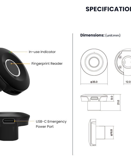 S102-YRHAND Fingerprint Cabinet Lock, Smart Cabinet Lock,Keyless Fingerprint Lock for Home, Office, Cabinets, Furniture