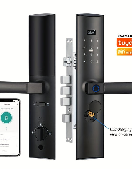 YRHAND Z11 Electronic Door Lock with Handle,Biometric Fingerprint Door Lock with Tuya APP/IC Card/Password/Key Unlock