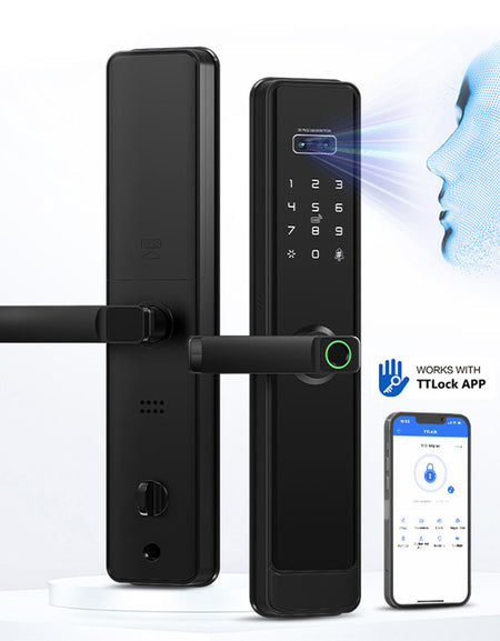 N1plus-TTLock App 3D Face Recognition Electronic Digital Smart Door Lock With Camera,Keyless Entry Smart Door Lock with 6085 Mortise,Biometric Fingerprint / RFID Card / Password / Key Unlock,for Home,Office,Apartment