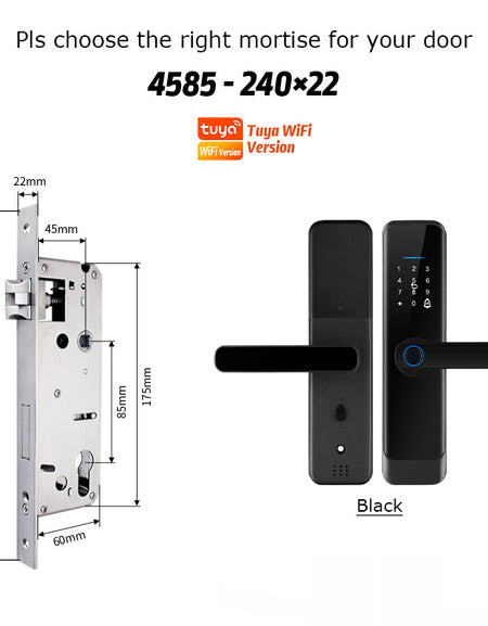 H03-Fingerprint Smart Door Lock with 4585 mortise,Anti-theft Biometric Password Door Lock,Tuya App Control,Backup Key, IC Card Unlock