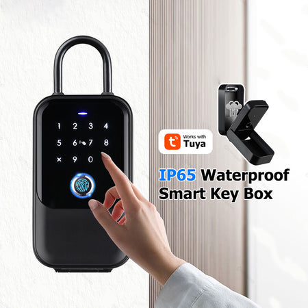 K5-YRHAND Smart Lock Box,Wireless Smart Key Lockbox with TUYA APP Control,Fingerprint, Manual Keys, Access Card,Passcodes Unlock, IPX5 ,Bluetooth Key Box for Home & Office & Garage