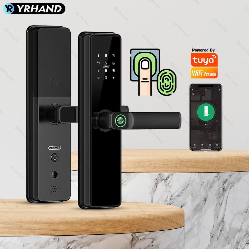 B2-YRHAND Tuya WIFI Smart Fingerprint Door Lock with 4585 Mortise, with 5-in-1 Unlock Methods,Security Intelligent Lock Biometric Electronic Gate Lock for Hotel/Office/Apartment