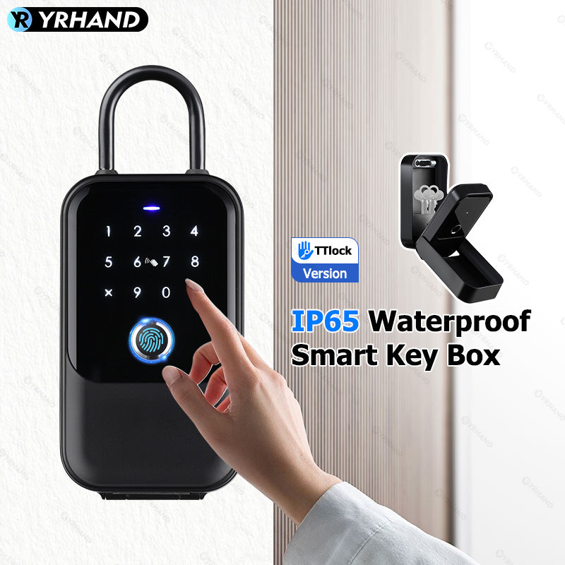 K5-New Wall Mounted Key Lock Box,TTlock App Control,Electronic Fingerprint Lock Box with Access Card,Manual Keys,Share eKey and Passcode Unlock,IPX5,Bluetooth Wireless Lock Box for for Indoor Outdoor Home Office