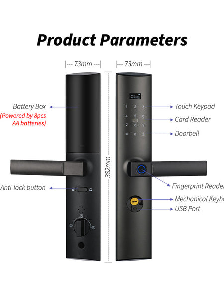 YRHAND Z11 Electronic Door Lock with Handle,Biometric Fingerprint Door Lock with Tuya APP/IC Card/Password/Key Unlock