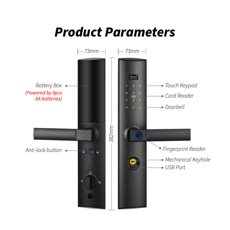 YRHAND Z11 Electronic Door Lock with Handle,Biometric Fingerprint Door Lock with Tuya APP/IC Card/Password/Key Unlock