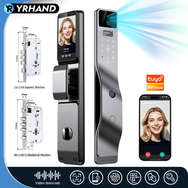 YRHAND F7 Tuya Smart Door Lock ｜3D Face Recognition + 2K Camera + Fingerprint｜Works with Google/Alexa/Security Camera
