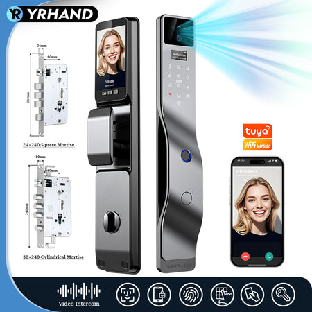 YRHAND F7 Tuya Smart Door Lock ｜3D Face Recognition + 2K Camera + Fingerprint｜Works with Google/Alexa/Security Camera