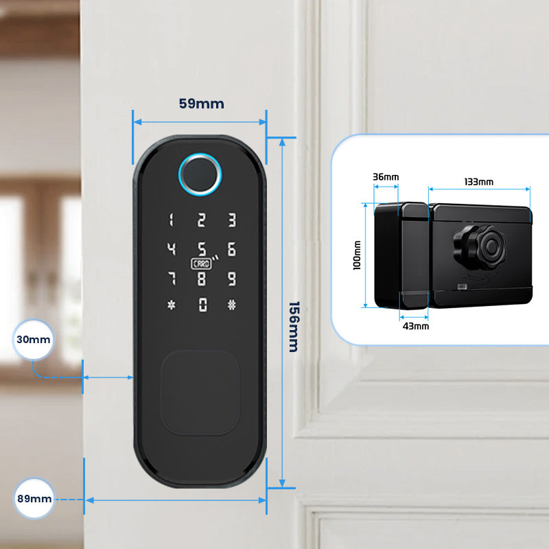 R5-Keyless Smart Door Lock TTLock App Electric Rim Lock Biometrics Fingerprint Door Lock with IC Card / Password Key Unlock