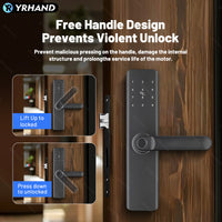 K9A-TUYA App Electronic Smart Door Lock with Handle, Smart Home Kits,Intelligent Keyless Entry Door Lock with Biometric Fingerprint/RFID Card/Password/Key Unlock