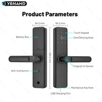 K9A-TUYA App Electronic Smart Door Lock with Handle, Smart Home Kits,Intelligent Keyless Entry Door Lock with Biometric Fingerprint/RFID Card/Password/Key Unlock