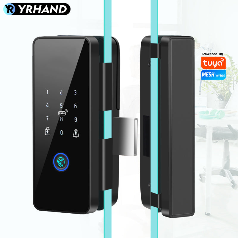 YRHAND 008 Tuya APP Smart Biometric Electronic Glass Door Fingerprint Lock Bluetooth Lock 13.56Mhz RFID Control Keyless Unlock For office