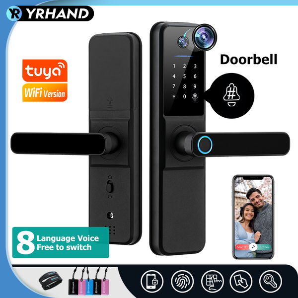 YRHAND H01PRO fechadura eletronica Tuya Wifi Digital Electronic Smart Door Lock With Biometric Camera Fingerprint IP66 Smart Lock