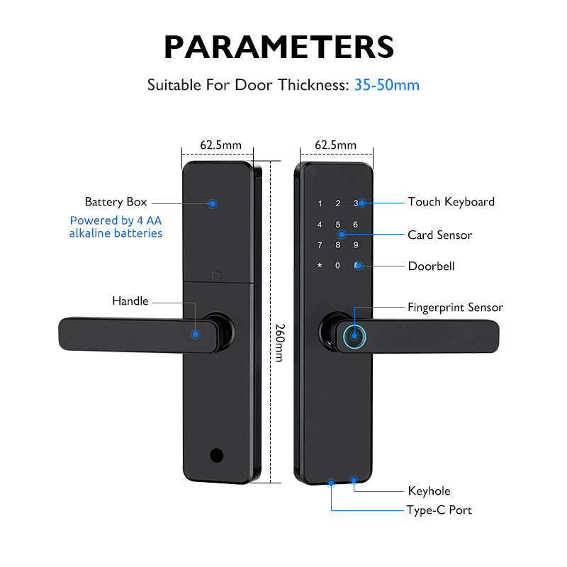 K11-Biometric Fingerprint Door Lock with 4585 Mortise,TTLock App Remote Control,IC Card/Password Code/Key Unock,Keyless Entry Electronic Smart Door Lock for Home Apartment
