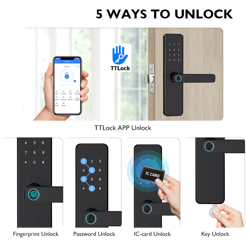 K11-Biometric Fingerprint Door Lock with 4585 Mortise,TTLock App Remote Control,IC Card/Password Code/Key Unock,Keyless Entry Electronic Smart Door Lock for Home Apartment