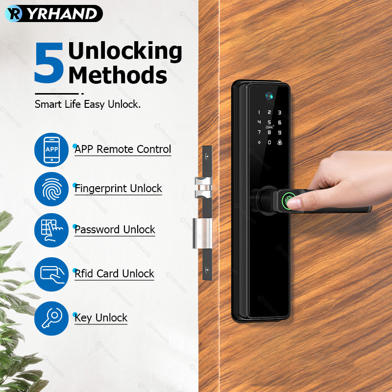 B2pro-Tuya App Biometric Smart Door Lock With Camera,with 4585 mortise,Electric Fingerprint Door Lock Security Intelligent Lock for Hotel Apartment