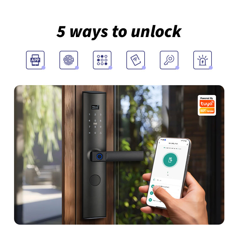 YRHAND Z11 Electronic Door Lock with Handle,Biometric Fingerprint Door Lock with Tuya APP/IC Card/Password/Key Unlock