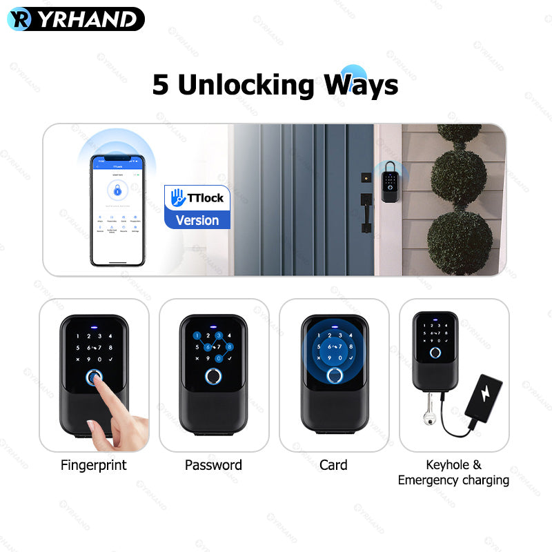 K5-New Wall Mounted Key Lock Box,TTlock App Control,Electronic Fingerprint Lock Box with Access Card,Manual Keys,Share eKey and Passcode Unlock,IPX5,Bluetooth Wireless Lock Box for for Indoor Outdoor Home Office