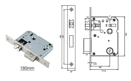 YRHAND 5050 stainless steel mortise with 180*22 guide sheet