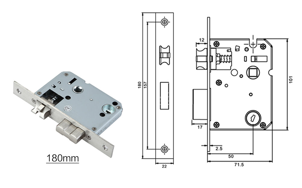 YRHAND 5050 stainless steel mortise with 180*22 guide sheet
