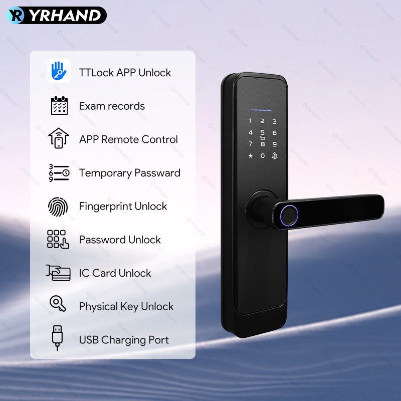 H03-Electronic Smart Door Lock, Intelligent Fingerprint Lock with standard Mortise 4585, Keyless Entry Door Lock with Handle, Code Door lock with Keypad, TTlock App Control