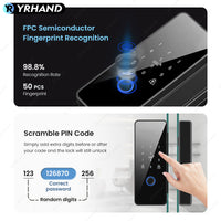 YRHAND 008 Tuya APP Smart Biometric Electronic Glass Door Fingerprint Lock Bluetooth Lock 13.56Mhz RFID Control Keyless Unlock For office