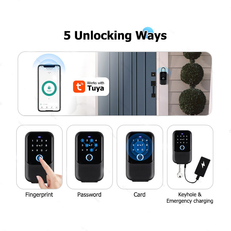 K5-YRHAND Smart Lock Box,Wireless Smart Key Lockbox with TUYA APP Control,Fingerprint, Manual Keys, Access Card,Passcodes Unlock, IPX5 ,Bluetooth Key Box for Home & Office & Garage