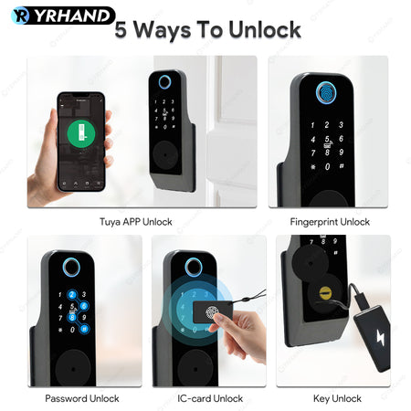YRHAND GT01-2 Fingerprint Lock Waterproof Tuya Wifi Remote Control Bluetooth TTLock App Mechanical Electronic Smart Door Lock For home
