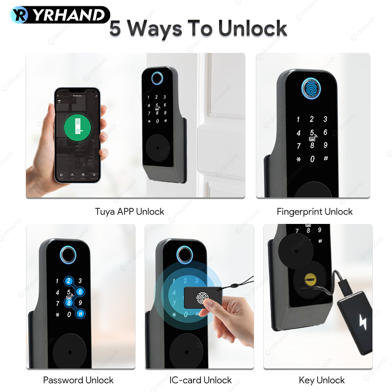 YRHAND GT01-2 Fingerprint Lock Waterproof Tuya Wifi Remote Control Bluetooth TTLock App Mechanical Electronic Smart Door Lock For home