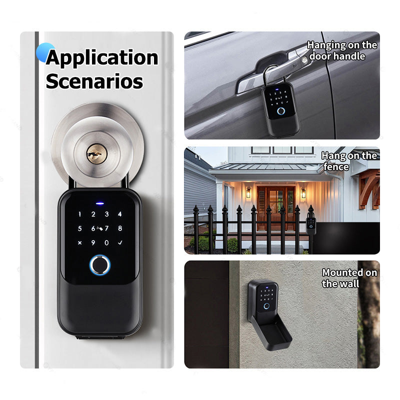 K5-YRHAND Smart Lock Box,Wireless Smart Key Lockbox with TUYA APP Control,Fingerprint, Manual Keys, Access Card,Passcodes Unlock, IPX5 ,Bluetooth Key Box for Home & Office & Garage