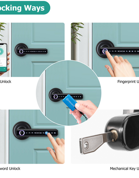 Smart Lock,YRHAND Fingerprint Door Lock,5 Unlocking Methods,Tuya App,Black