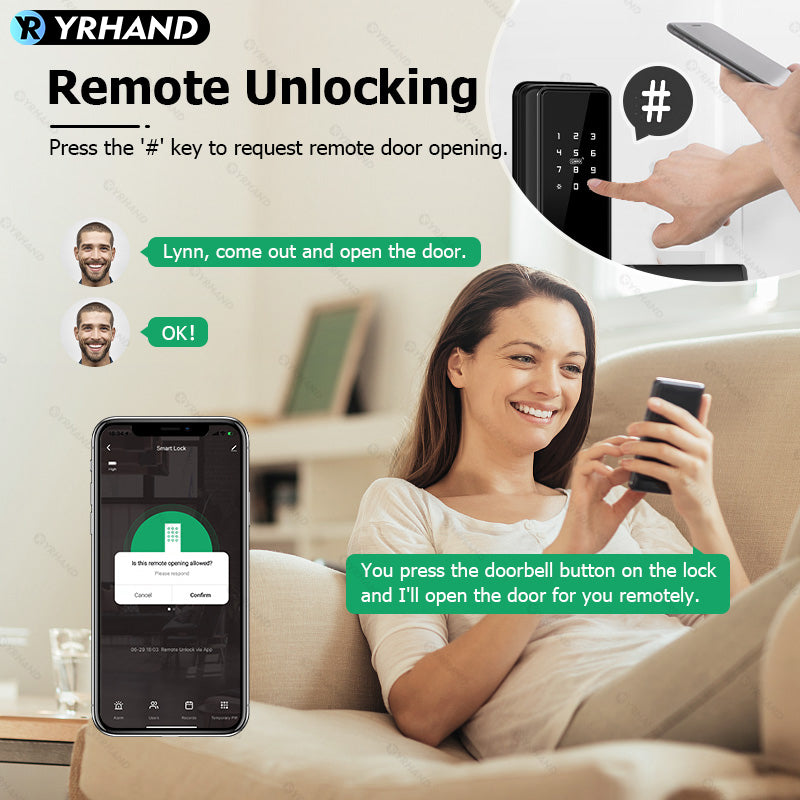 B2-YRHAND Tuya WIFI Smart Fingerprint Door Lock with 4585 Mortise, with 5-in-1 Unlock Methods,Security Intelligent Lock Biometric Electronic Gate Lock for Hotel/Office/Apartment