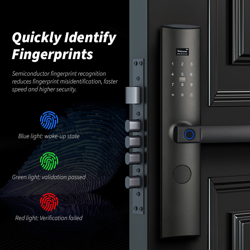 YRHAND Z11 Electronic Door Lock with Handle,Biometric Fingerprint Door Lock with Tuya APP/IC Card/Password/Key Unlock