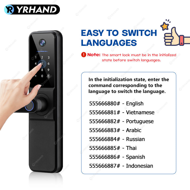 YRHAND H01PRO fechadura eletronica Tuya Wifi Digital Electronic Smart Door Lock With Biometric Camera Fingerprint IP66 Smart Lock