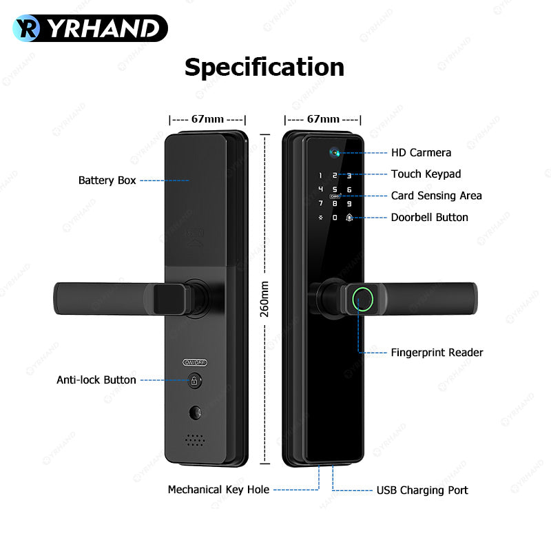 B2pro-Tuya App Biometric Smart Door Lock With Camera,with 4585 mortise,Electric Fingerprint Door Lock Security Intelligent Lock for Hotel Apartment