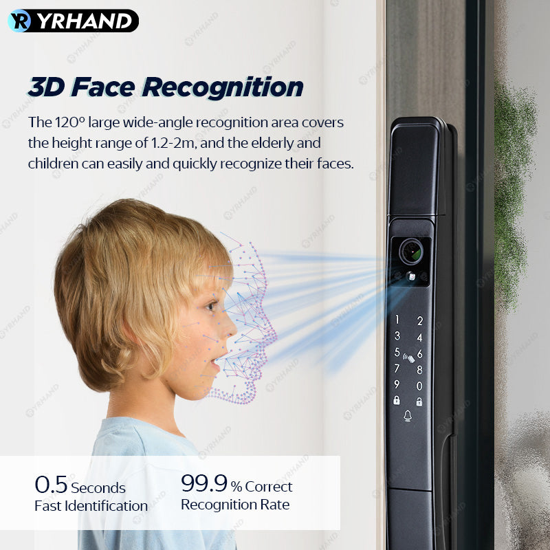 YRHAND A216 3D Face recognition lock Tuya wifi fechadura eletronico digital Waterpoof Visual intercom keyless unlock Sliding Smart Door Lock